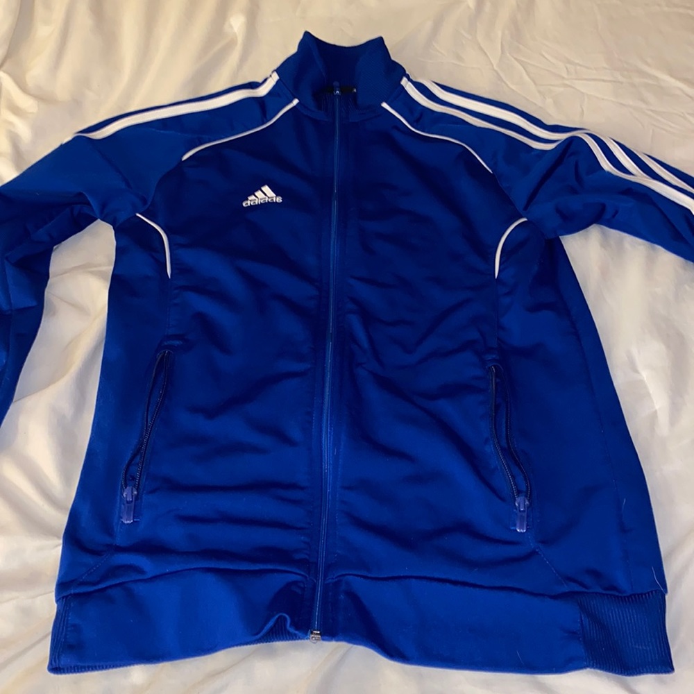 Adidas blue and white zip up